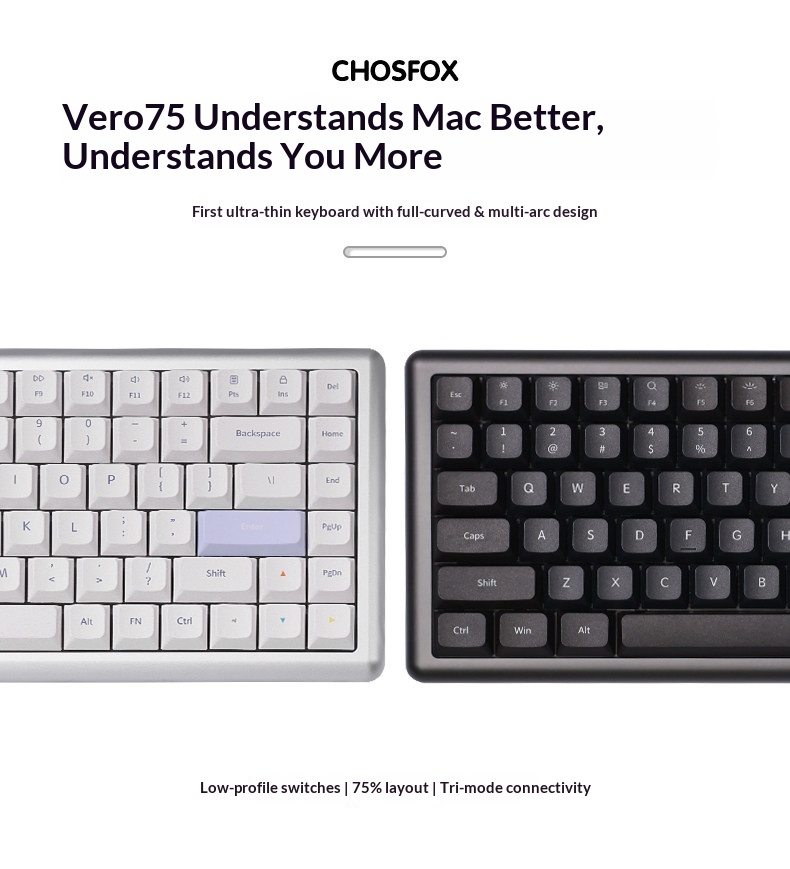 Android Tablet Gaming Accessories - Vero75 로우 프로파일 기계식 키보드 트라이